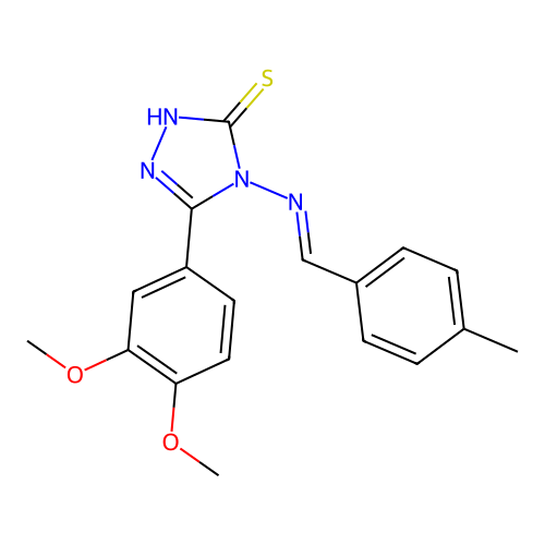 (E)-5-(3,4-dimethoxyphenyl)-4-((4-methylbenzylidene)amino)-4H-1,2,4-triazole-3-thiol structure