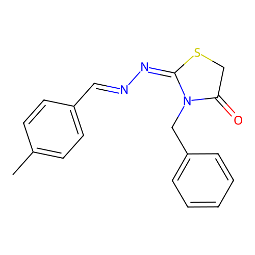 (E)-3-benzyl-2-((E)-(4-methylbenzylidene)hydrazono)thiazolidin-4-one structure