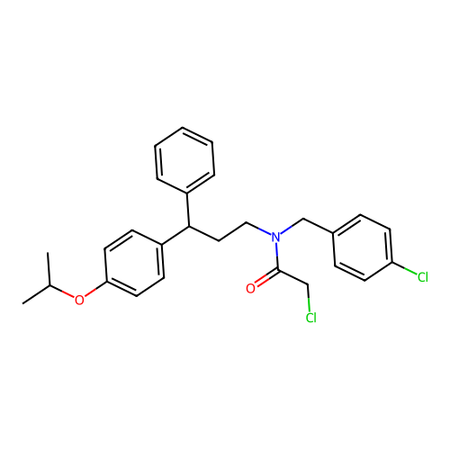2-chloro-N-[(4-chlorophenyl)methyl]-N-[3-phenyl-3-(4-propan-2-yloxyphenyl)propyl]acetamide structure