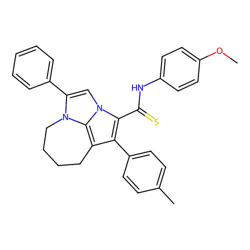 N-(4-methoxyphenyl)-1-(4-methylphenyl)-4-phenyl-5,6,7,8-tetrahydro-2a,4a-diazacyclopenta[cd]azulene-2-carbothioamide structure