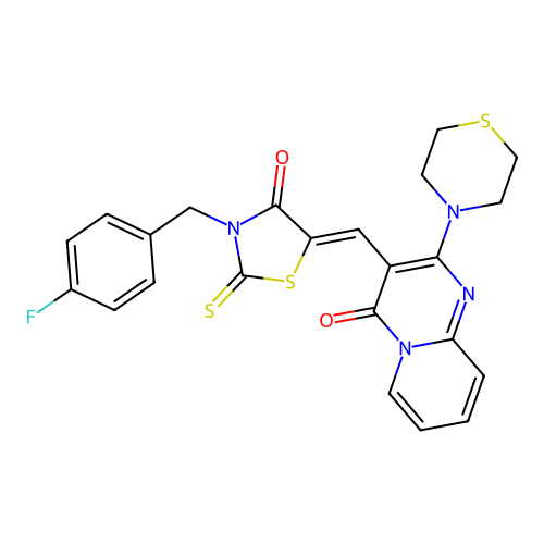 (Z)-3-(4-fluorobenzyl)-5-((4-oxo-2-thiomorpholino-4H-pyrido[1,2-a]pyrimidin-3-yl)methylene)-2-thioxothiazolidin-4-one structure