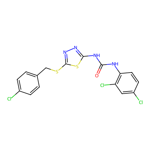 1-(5-((4-chlorobenzyl)thio)-1,3,4-thiadiazol-2-yl)-3-(2,4-dichlorophenyl)urea structure