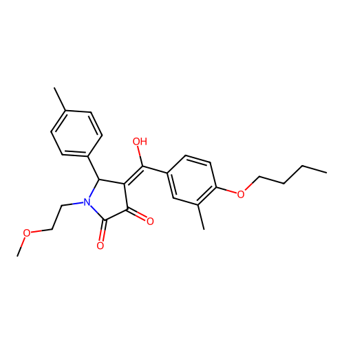 (4E)-4-[(4-butoxy-3-methylphenyl)-hydroxymethylidene]-1-(2-methoxyethyl)-5-(4-methylphenyl)pyrrolidine-2,3-dione structure