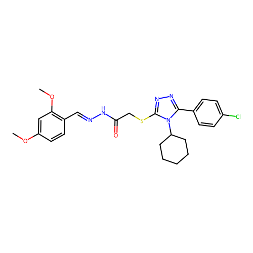 2-{[5-(4-chlorophenyl)-4-cyclohexyl-4H-1,2,4-triazol-3-yl]sulfanyl}-N'-[(E)-(2,4-dimethoxyphenyl)methylidene]acetohydrazide structure