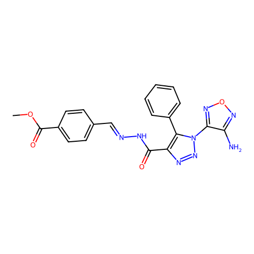 (E)-methyl 4-((2-(1-(4-amino-1,2,5-oxadiazol-3-yl)-5-phenyl-1H-1,2,3-triazole-4-carbonyl)hydrazono)methyl)benzoate structure