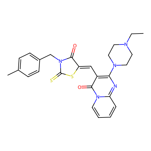 (5Z)-5-[[2-(4-ethylpiperazin-1-yl)-4-oxopyrido[1,2-a]pyrimidin-3-yl]methylidene]-3-[(4-methylphenyl)methyl]-2-sulfanylidene-1,3-thiazolidin-4-one structure