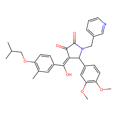 (4E)-5-(3,4-dimethoxyphenyl)-4-[hydroxy-[3-methyl-4-(2-methylpropoxy)phenyl]methylidene]-1-(pyridin-3-ylmethyl)pyrrolidine-2,3-dione structure