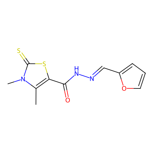 (E)-N'-(furan-2-ylmethylene)-3,4-dimethyl-2-thioxo-2,3-dihydrothiazole-5-carbohydrazide structure
