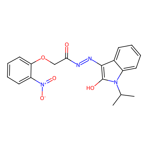 2-(2-nitrophenoxy)-N-[(2-oxo-1-propan-2-ylindol-3-ylidene)amino]acetamide structure