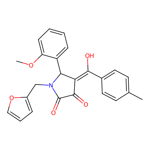 (4E)-1-(furan-2-ylmethyl)-4-[hydroxy(4-methylphenyl)methylidene]-5-(2-methoxyphenyl)pyrrolidine-2,3-dione structure