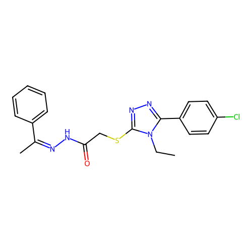 2-{[5-(4-chlorophenyl)-4-ethyl-4H-1,2,4-triazol-3-yl]sulfanyl}-N'-[(1Z)-1-phenylethylidene]acetohydrazide structure