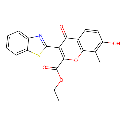 Ethyl 3-benzothiazol-2-yl-7-hydroxy-8-methyl-4-oxochromene-2-carboxylate structure
