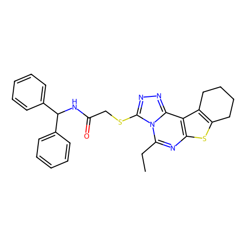 N-(diphenylmethyl)-2-[(5-ethyl-8,9,10,11-tetrahydro[1]benzothieno[3,2-e][1,2,4]triazolo[4,3-c]pyrimidin-3-yl)sulfanyl]acetamide structure