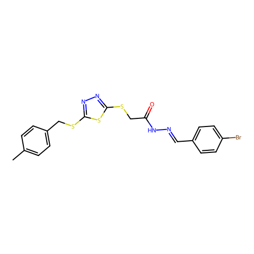 N'-[(E)-(4-bromophenyl)methylidene]-2-({5-[(4-methylbenzyl)sulfanyl]-1,3,4-thiadiazol-2-yl}sulfanyl)acetohydrazide structure