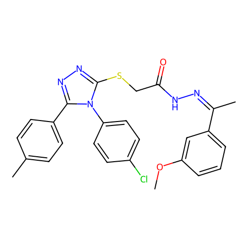 (Z)-2-((4-(4-chlorophenyl)-5-(p-tolyl)-4H-1,2,4-triazol-3-yl)thio)-N'-(1-(3-methoxyphenyl)ethylidene)acetohydrazide structure