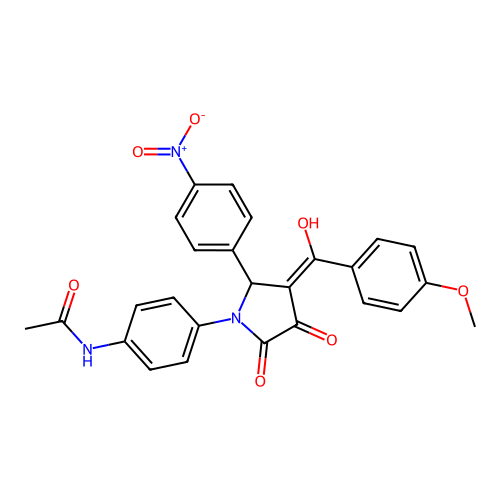 N-[4-[(3E)-3-[hydroxy-(4-methoxyphenyl)methylidene]-2-(4-nitrophenyl)-4,5-dioxopyrrolidin-1-yl]phenyl]acetamide structure