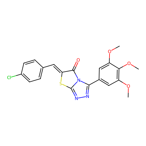 (6Z)-6-(4-chlorobenzylidene)-3-(3,4,5-trimethoxyphenyl)[1,3]thiazolo[2,3-c][1,2,4]triazol-5(6H)-one structure