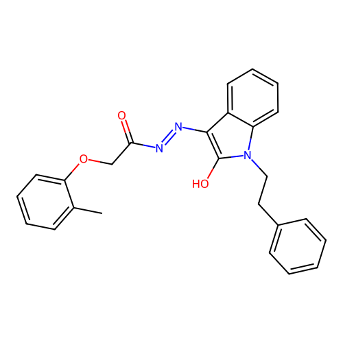 (Z)-N'-(2-oxo-1-phenethylindolin-3-ylidene)-2-(o-tolyloxy)acetohydrazide structure