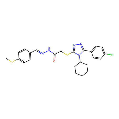 2-{[5-(4-chlorophenyl)-4-cyclohexyl-4H-1,2,4-triazol-3-yl]sulfanyl}-N'-{(E)-[4-(methylsulfanyl)phenyl]methylidene}acetohydrazide structure