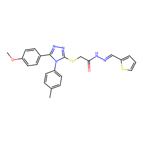 2-{[5-(4-methoxyphenyl)-4-(4-methylphenyl)-4H-1,2,4-triazol-3-yl]sulfanyl}-N'-[(E)-thiophen-2-ylmethylidene]acetohydrazide structure