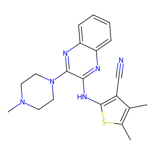 4,5-dimethyl-2-[[3-(4-methylpiperazin-1-yl)quinoxalin-2-yl]amino]thiophene-3-carbonitrile structure