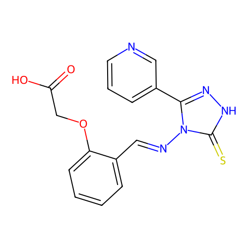 2-[2-[(E)-(3-pyridin-3-yl-5-sulfanylidene-1H-1,2,4-triazol-4-yl)iminomethyl]phenoxy]acetic acid structure