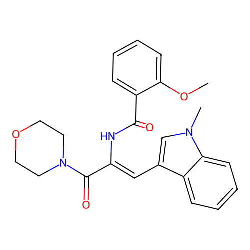 (Z)-2-methoxy-N-(1-(1-methyl-1H-indol-3-yl)-3-morpholino-3-oxoprop-1-en-2-yl)benzamide structure