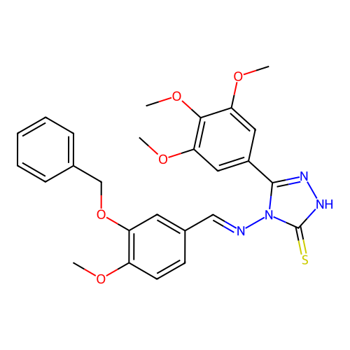 (E)-4-((3-(benzyloxy)-4-methoxybenzylidene)amino)-5-(3,4,5-trimethoxyphenyl)-4H-1,2,4-triazole-3-thiol structure