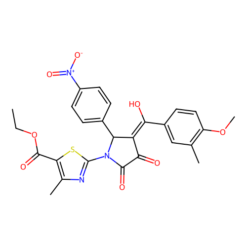 ethyl 2-{3-hydroxy-4-[(4-methoxy-3-methylphenyl)carbonyl]-5-(4-nitrophenyl)-2-oxo-2,5-dihydro-1H-pyrrol-1-yl}-4-methyl-1,3-thiazole-5-carboxylate structure