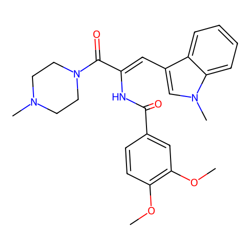 (Z)-3,4-dimethoxy-N-(1-(1-methyl-1H-indol-3-yl)-3-(4-methylpiperazin-1-yl)-3-oxoprop-1-en-2-yl)benzamide structure