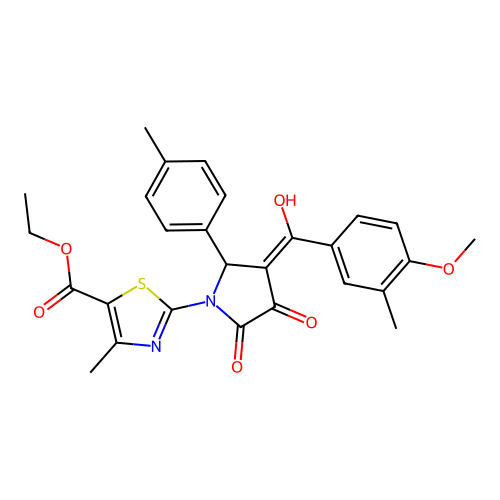ethyl 2-{3-hydroxy-4-[(4-methoxy-3-methylphenyl)carbonyl]-5-(4-methylphenyl)-2-oxo-2,5-dihydro-1H-pyrrol-1-yl}-4-methyl-1,3-thiazole-5-carboxylate structure