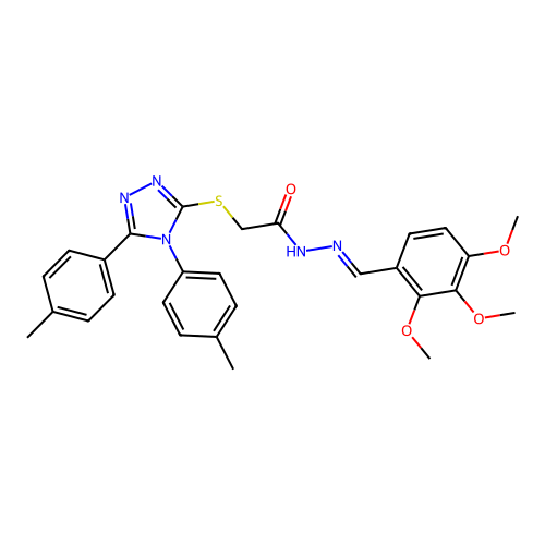 2-{[4,5-bis(4-methylphenyl)-4H-1,2,4-triazol-3-yl]sulfanyl}-N'-[(E)-(2,3,4-trimethoxyphenyl)methylidene]acetohydrazide structure