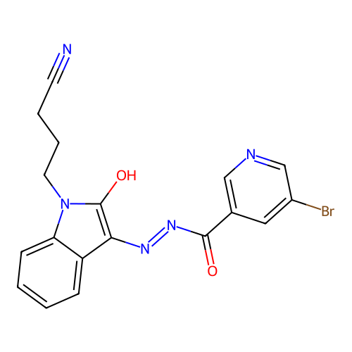 5-bromo-N'-[(3Z)-1-(3-cyanopropyl)-2-oxo-1,2-dihydro-3H-indol-3-ylidene]pyridine-3-carbohydrazide structure