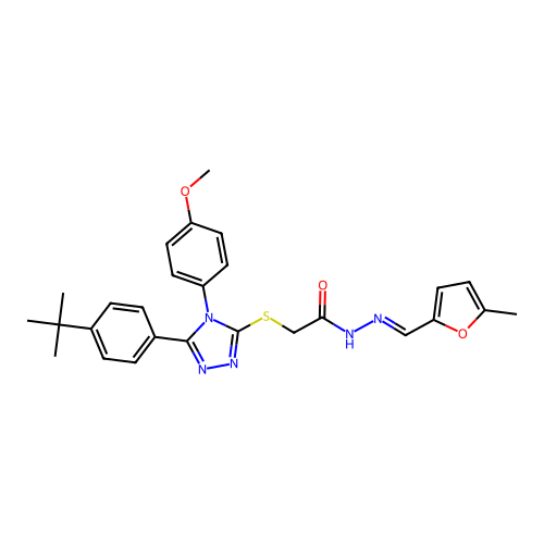 2-{[5-(4-tert-butylphenyl)-4-(4-methoxyphenyl)-4H-1,2,4-triazol-3-yl]sulfanyl}-N'-[(E)-(5-methylfuran-2-yl)methylidene]acetohydrazide structure