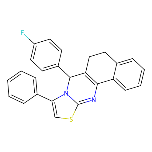 7-(4-fluorophenyl)-9-phenyl-6,7-dihydro-5H-benzo[h]thiazolo[2,3-b]quinazoline structure