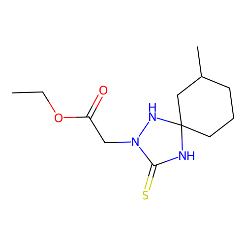 Ethyl (7-methyl-3-thioxo-1,2,4-triazaspiro[4.5]dec-2-yl)acetate structure