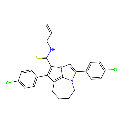 1,4-bis(4-chlorophenyl)-N-(prop-2-en-1-yl)-5,6,7,8-tetrahydro-2a,4a-diazacyclopenta[cd]azulene-2-carbothioamide structure
