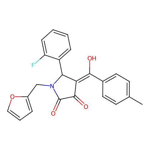 (4E)-5-(2-fluorophenyl)-1-(furan-2-ylmethyl)-4-[hydroxy(4-methylphenyl)methylidene]pyrrolidine-2,3-dione structure