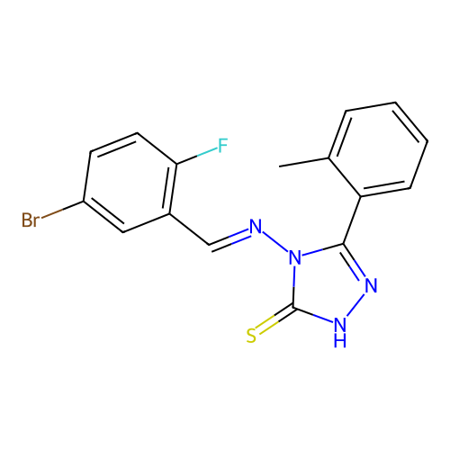 (E)-4-((5-bromo-2-fluorobenzylidene)amino)-5-(o-tolyl)-4H-1,2,4-triazole-3-thiol structure
