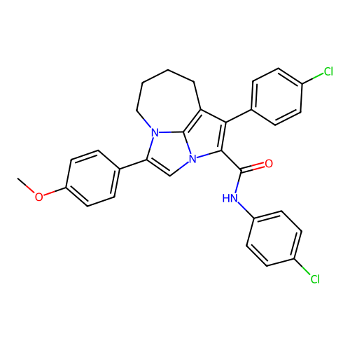 N,1-bis(4-chlorophenyl)-4-(4-methoxyphenyl)-5,6,7,8-tetrahydro-2a,4a-diazacyclopenta[cd]azulene-2-carboxamide structure