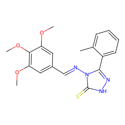 (E)-5-(o-tolyl)-4-((3,4,5-trimethoxybenzylidene)amino)-4H-1,2,4-triazole-3-thiol structure