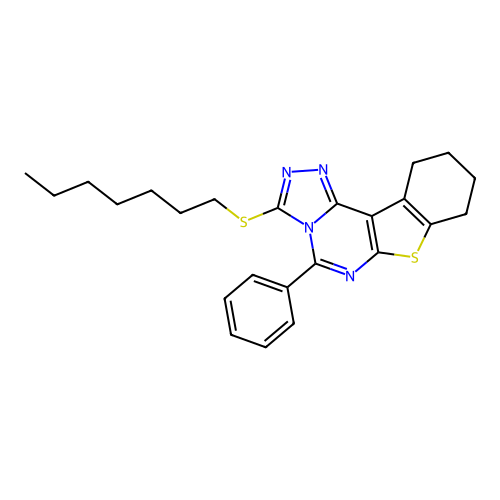 3-(heptylsulfanyl)-5-phenyl-8,9,10,11-tetrahydro[1]benzothieno[3,2-e][1,2,4]triazolo[4,3-c]pyrimidine structure