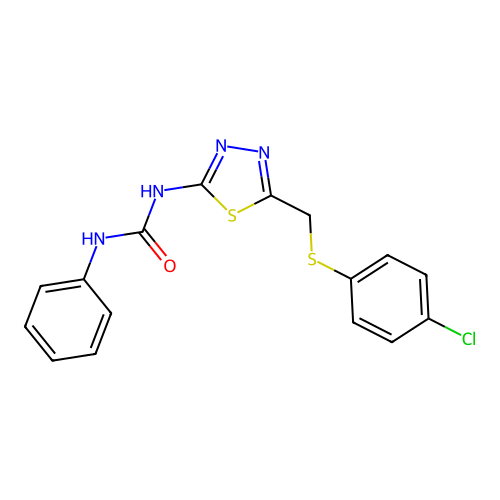 1-(5-(((4-chlorophenyl)thio)methyl)-1,3,4-thiadiazol-2-yl)-3-phenylurea structure
