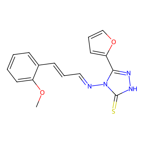 3-(furan-2-yl)-4-[(E)-[(E)-3-(2-methoxyphenyl)prop-2-enylidene]amino]-1H-1,2,4-triazole-5-thione structure