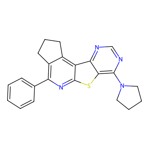 4-phenyl-7-(pyrrolidin-1-yl)-2,3-dihydro-1H-cyclopenta[4',5']pyrido[3',2':4,5]thieno[3,2-d]pyrimidine structure