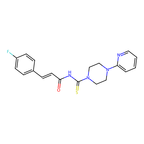(E)-3-(4-Fluoro-phenyl)-N-(4-pyridin-2-yl-piperazine-1-carbothioyl)-acrylamide structure