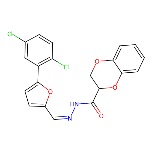(Z)-N'-((5-(2,5-dichlorophenyl)furan-2-yl)methylene)-2,3-dihydrobenzo[b][1,4]dioxine-2-carbohydrazide structure