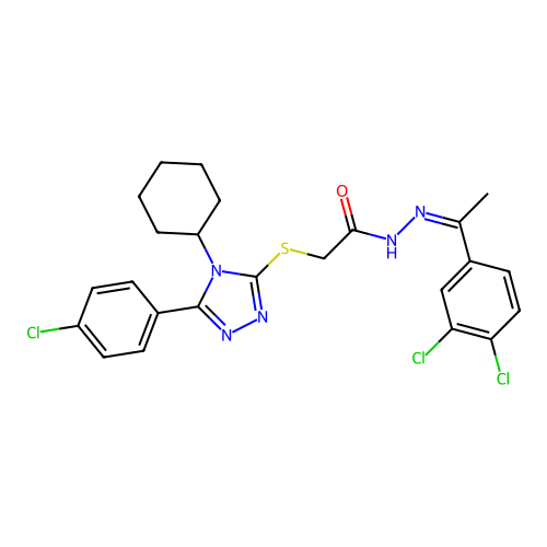 (Z)-2-((5-(4-chlorophenyl)-4-cyclohexyl-4H-1,2,4-triazol-3-yl)thio)-N'-(1-(3,4-dichlorophenyl)ethylidene)acetohydrazide structure