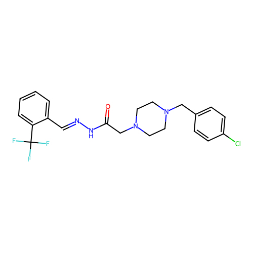 (E)-2-(4-(4-chlorobenzyl)piperazin-1-yl)-N'-(2-(trifluoromethyl)benzylidene)acetohydrazide structure