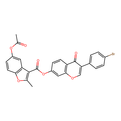 [3-(4-bromophenyl)-4-oxo-chromen-7-yl] 5-acetyloxy-2-methyl-benzofuran-3-carboxylate structure